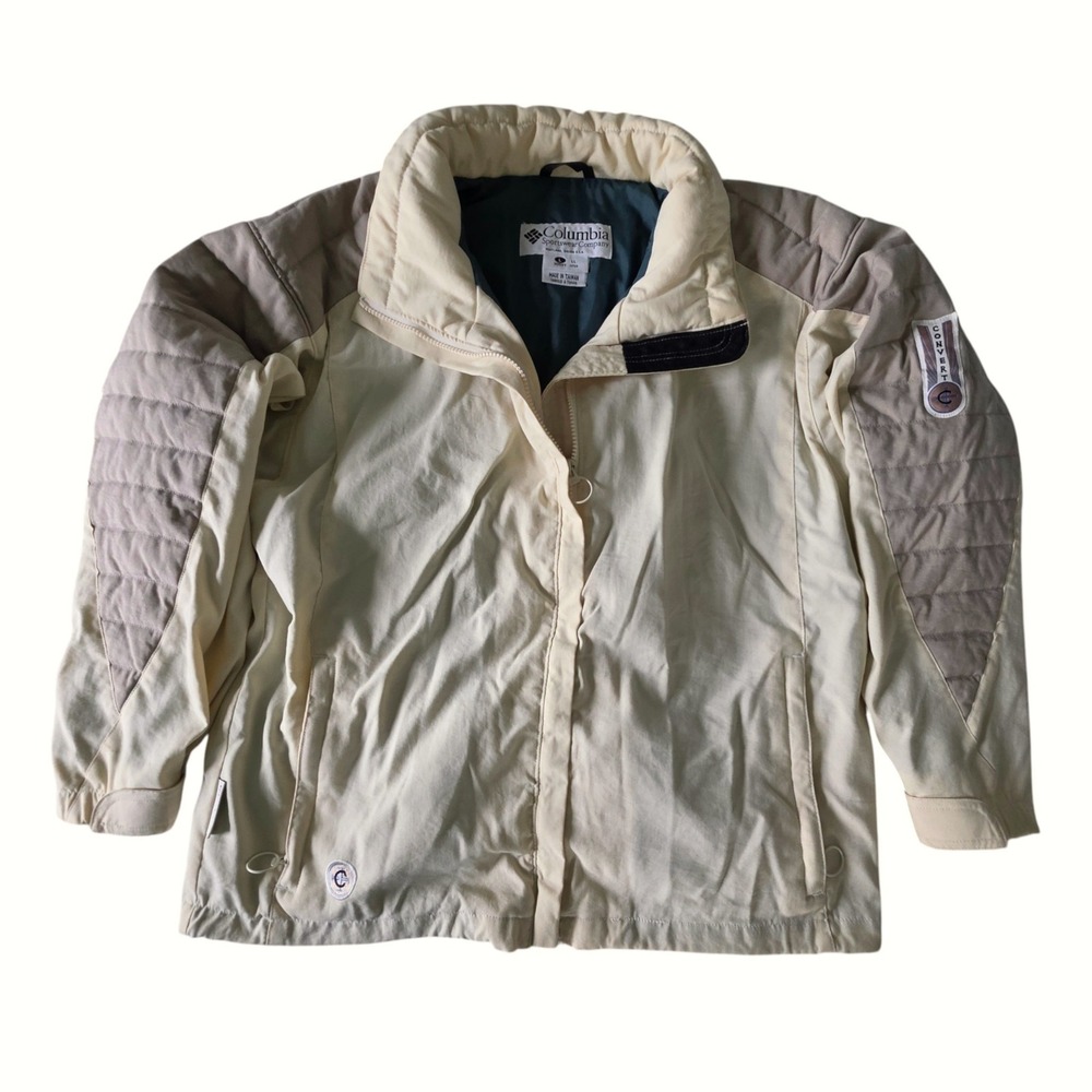 Columbia Womens Convert Ski Jacket Cream Tan Quilted Vintage Large